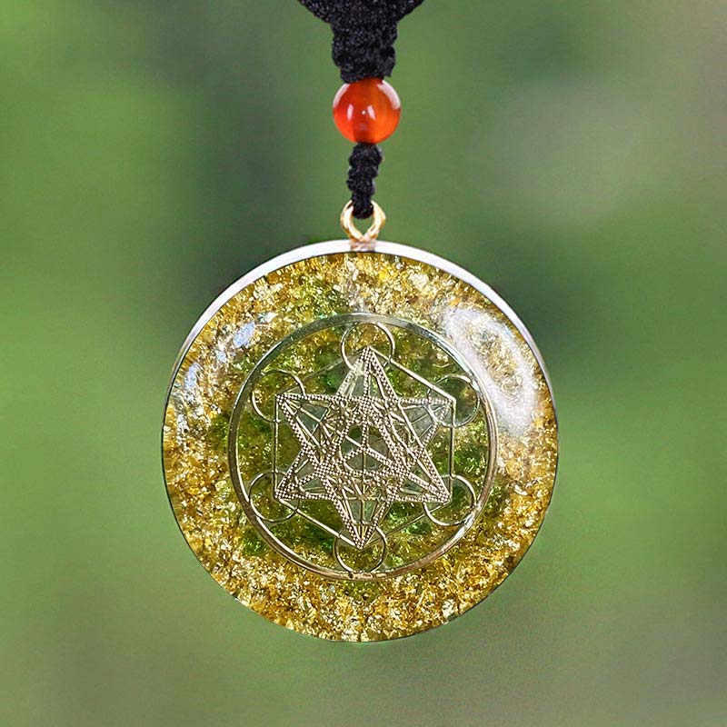 Olivenorma Peridot Metatron's Cube Symbol Necklace