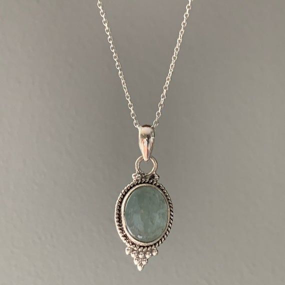 Green Stone Silver Necklace