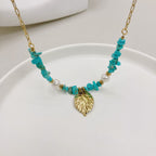 Olivenorma Natural Irregular Turquoise Leaves Pendant Necklace