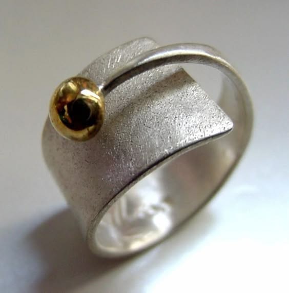 Vintage Open Golden Sphere Silver Ring