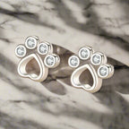 Paw Stud Earrings Silver With Zirconia