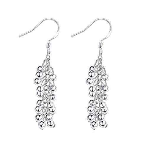 Women's Silver Plated Grape Beads Dangled Hook Earrings