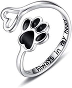 Paw & Heart Ring Adjustable 925 Sterling Silver