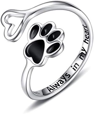 Paw & Heart Ring Adjustable 925 Sterling Silver