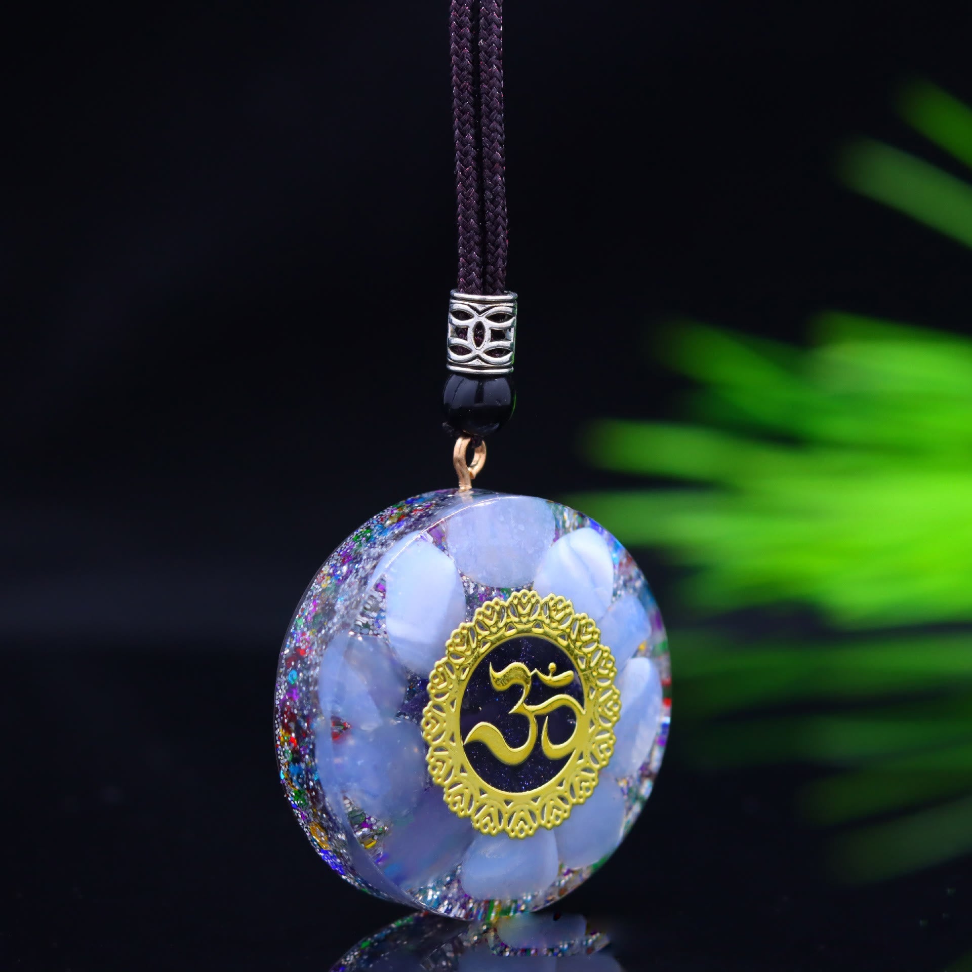 Olivenorma Natural Blue Chalcedony Gravel Epoxy Pendant Necklace