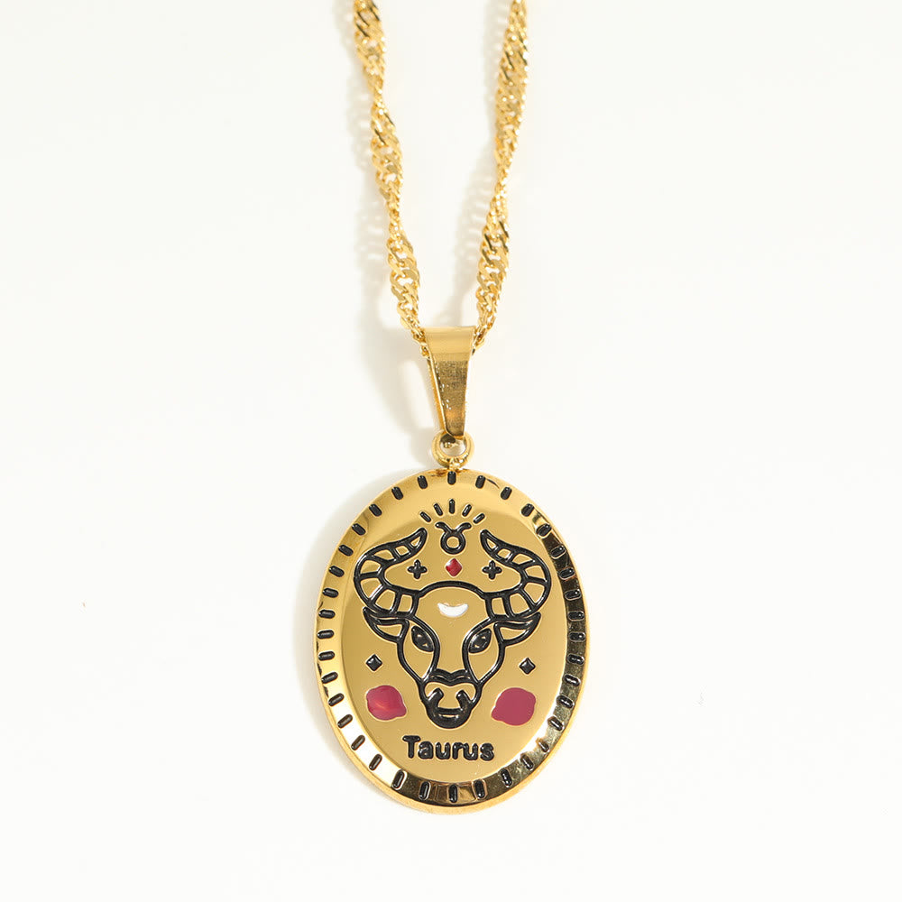 Olivenorma French Vintage Zodiac Stainless Steel 18k Gold Necklace