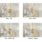 Olivenorma Birth Stone With Birth Flower Necklace