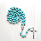 Olivenorma Turquoise Cross Charm Rosary Necklace