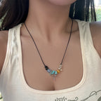 Olivenorma Natural Stone Butterfly Tassel Leather Wax Thread Necklace