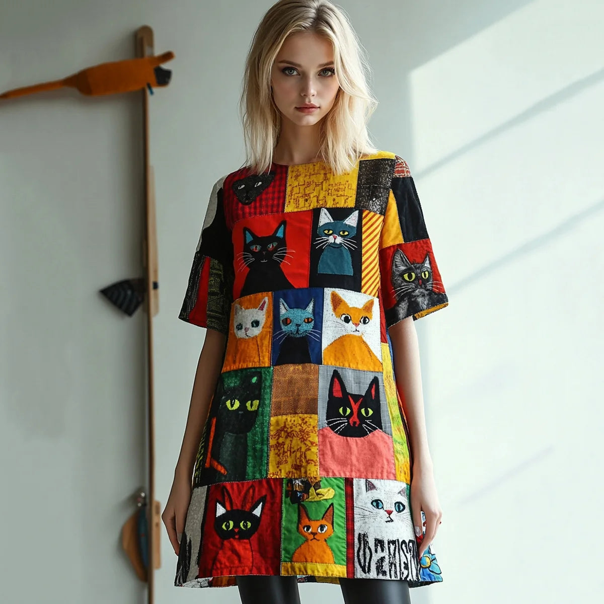 Claudette - Patchwork Cat Dress