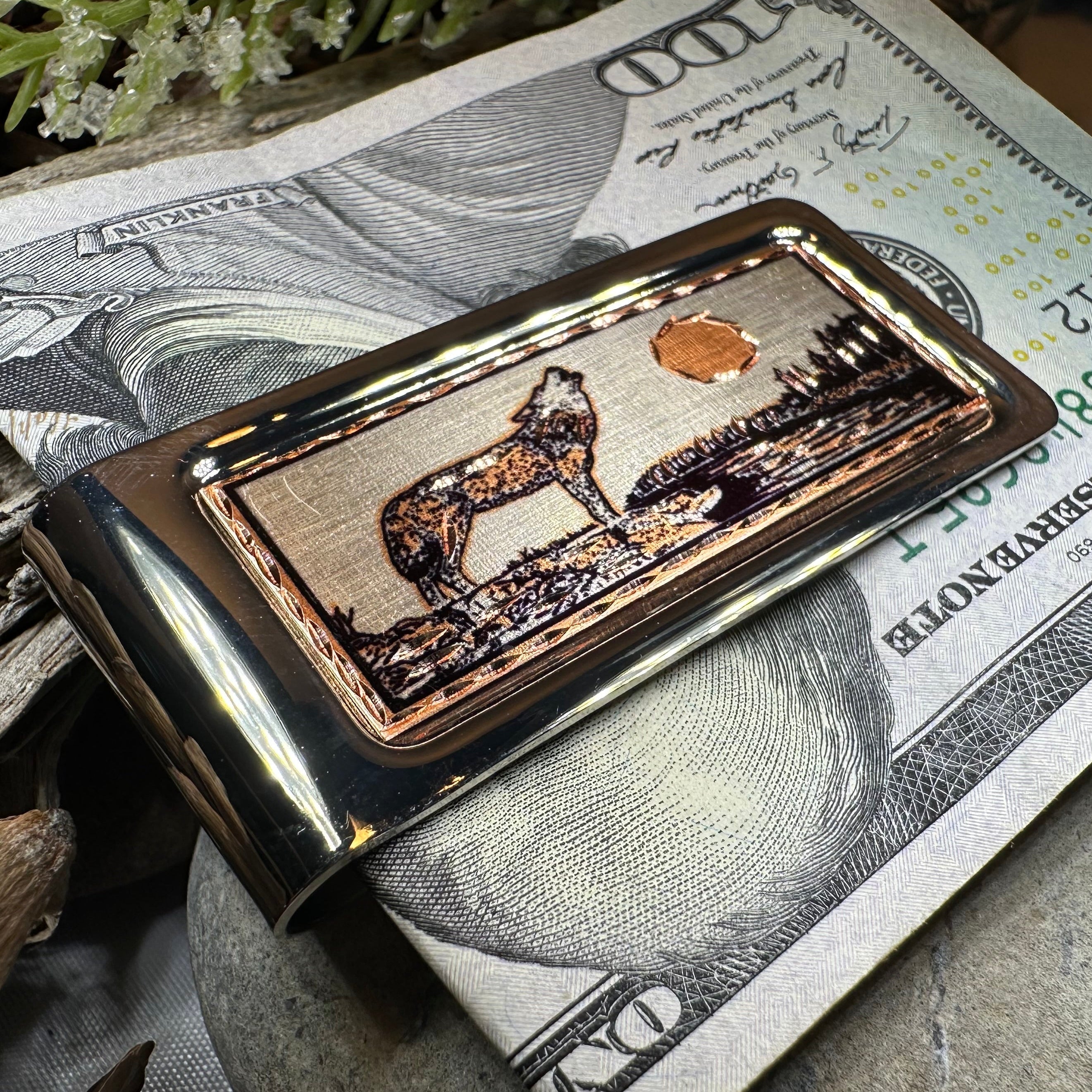 Howling Wolf Copper Money Clip