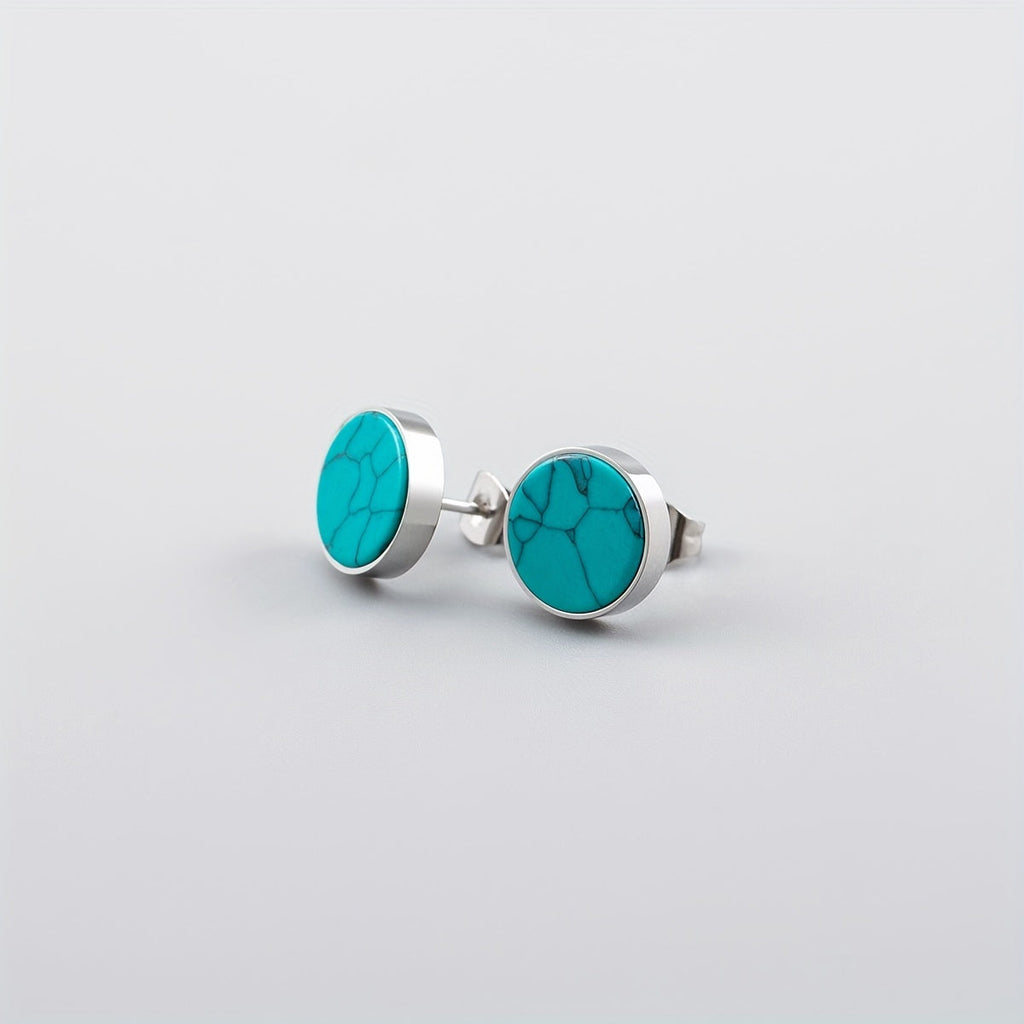 Men's Turquoise Round Stud Earrings - Ear Decoration for Men