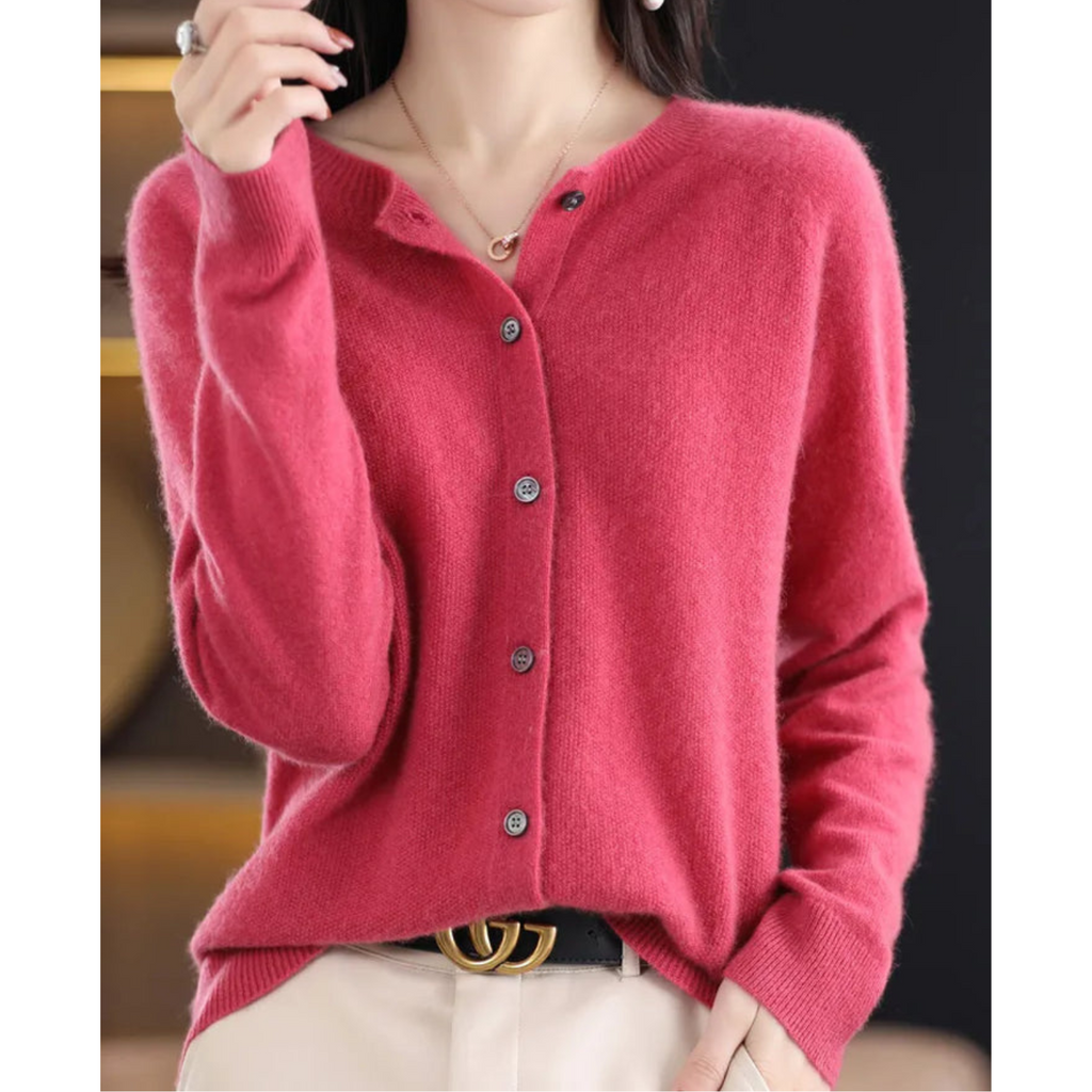 Pure - Pure Merino Wool Women's O-Neck Cardigan Sweater