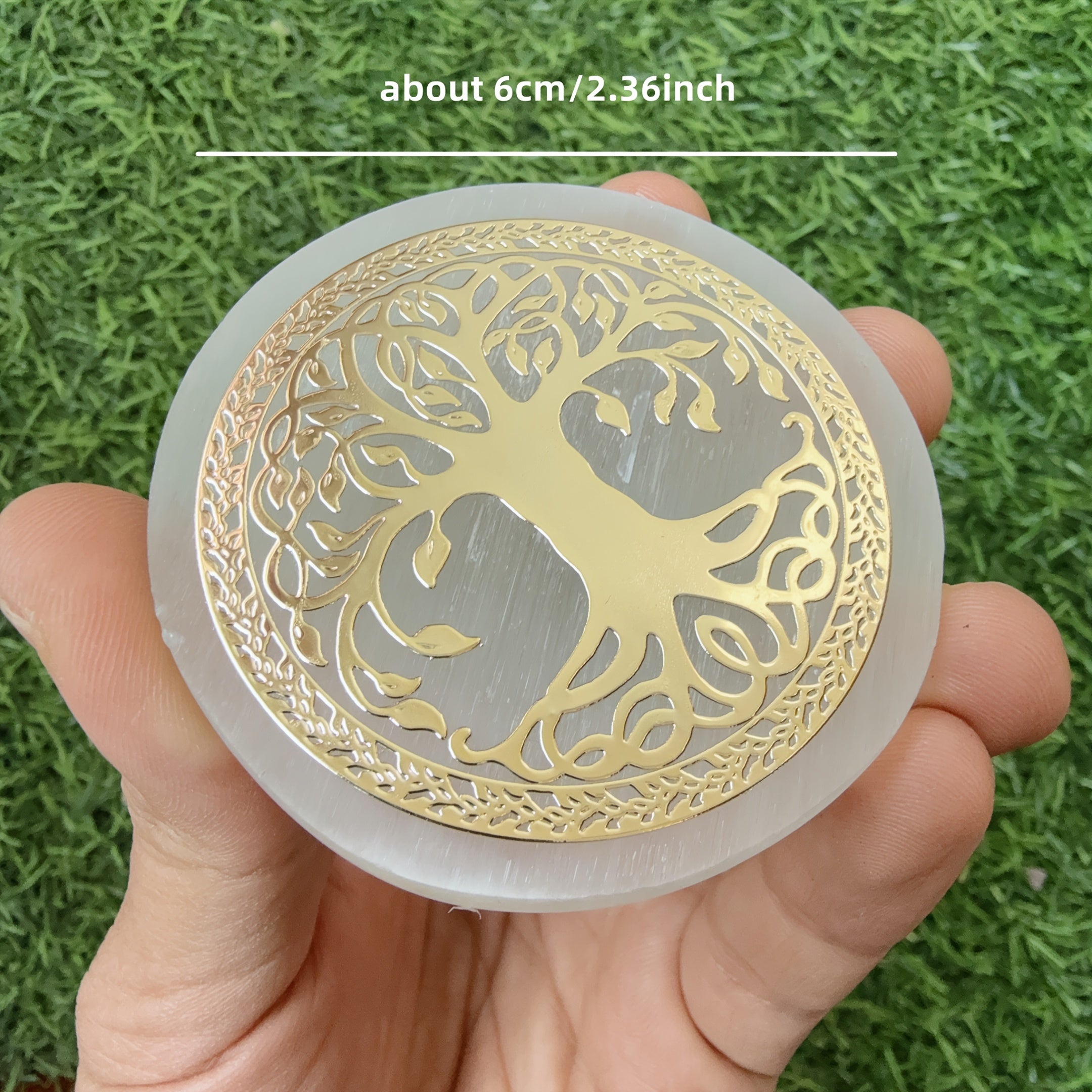 Selenite Engraved Tree of Life Plate 6Cm Selenite Slab Gift