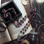 Olivenorma Purple Cat's Eye Stone Cross Rosary Necklace