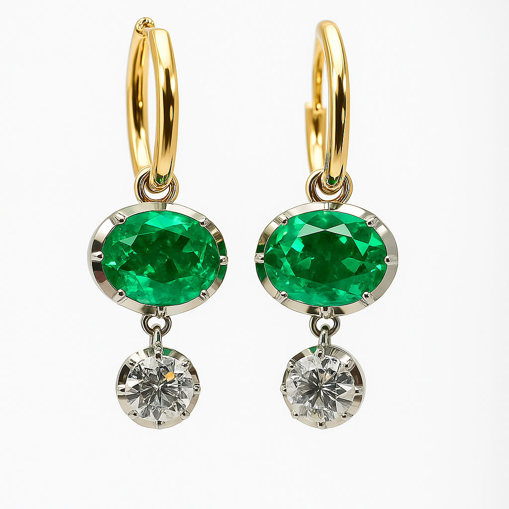 Green Gem 14K Gold & Silver Earrings