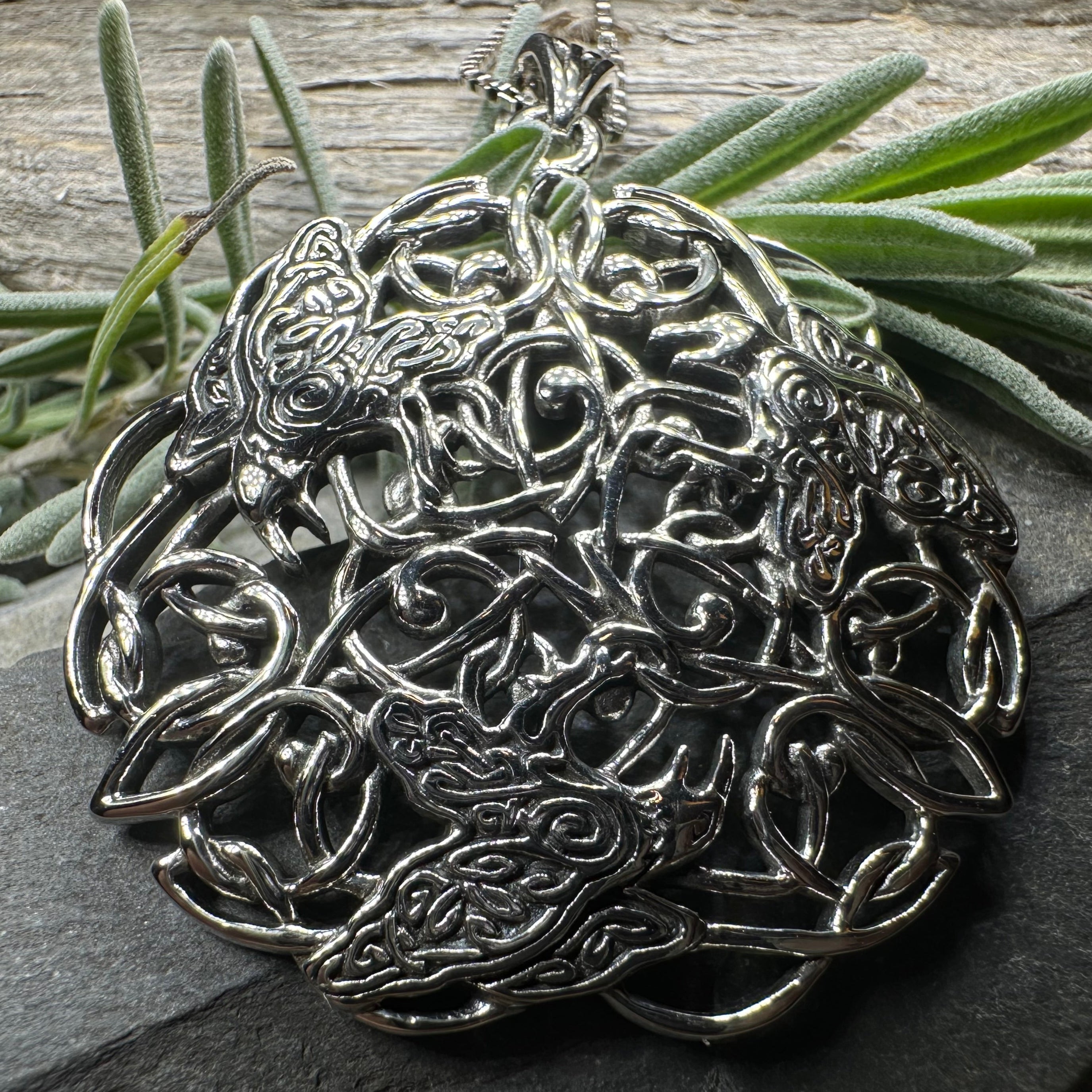 Pictish Triple Celtic Raven Necklace