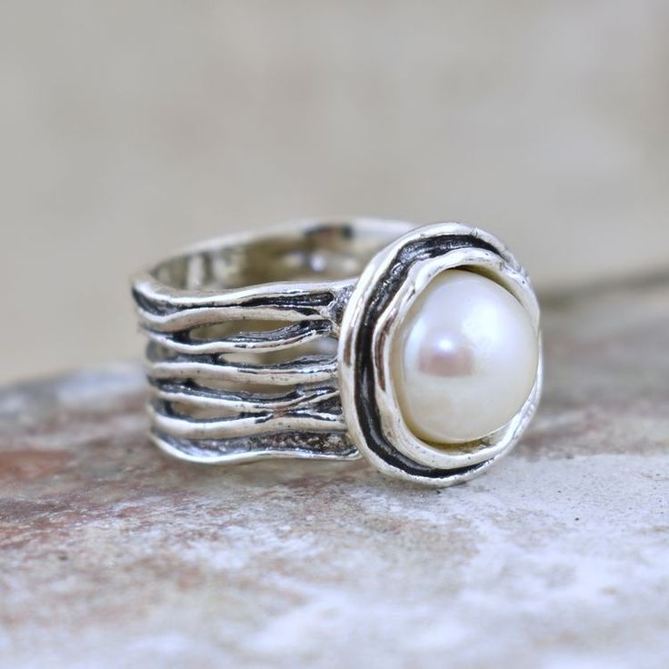 White Stone Layering Silver Ring