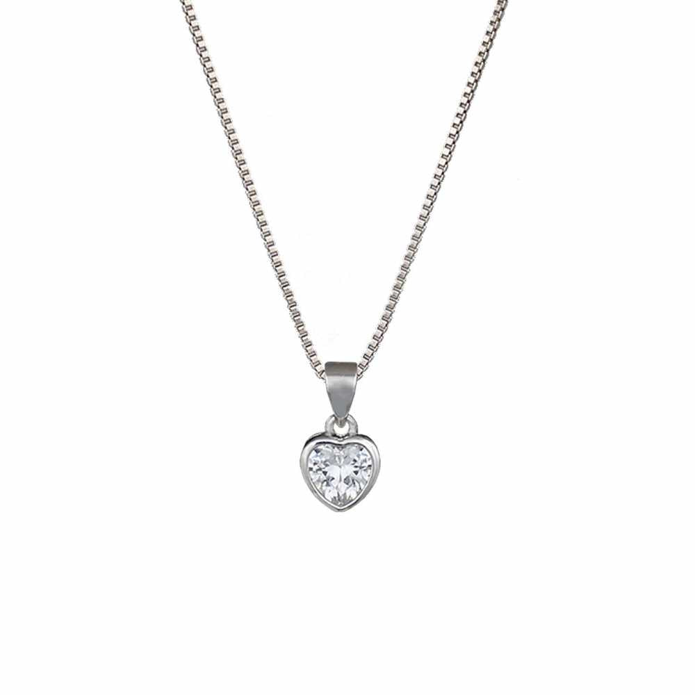 Women's Silver Plated Heart Shaped Pendant Necklace With Cubic Zirconia