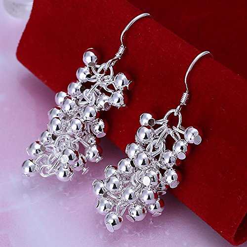 Women's Silver Plated Grape Beads Dangled Hook Earrings