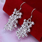 Women's Silver Plated Grape Beads Dangled Hook Earrings