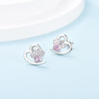 Paw and Heart Earrings with Zirconia