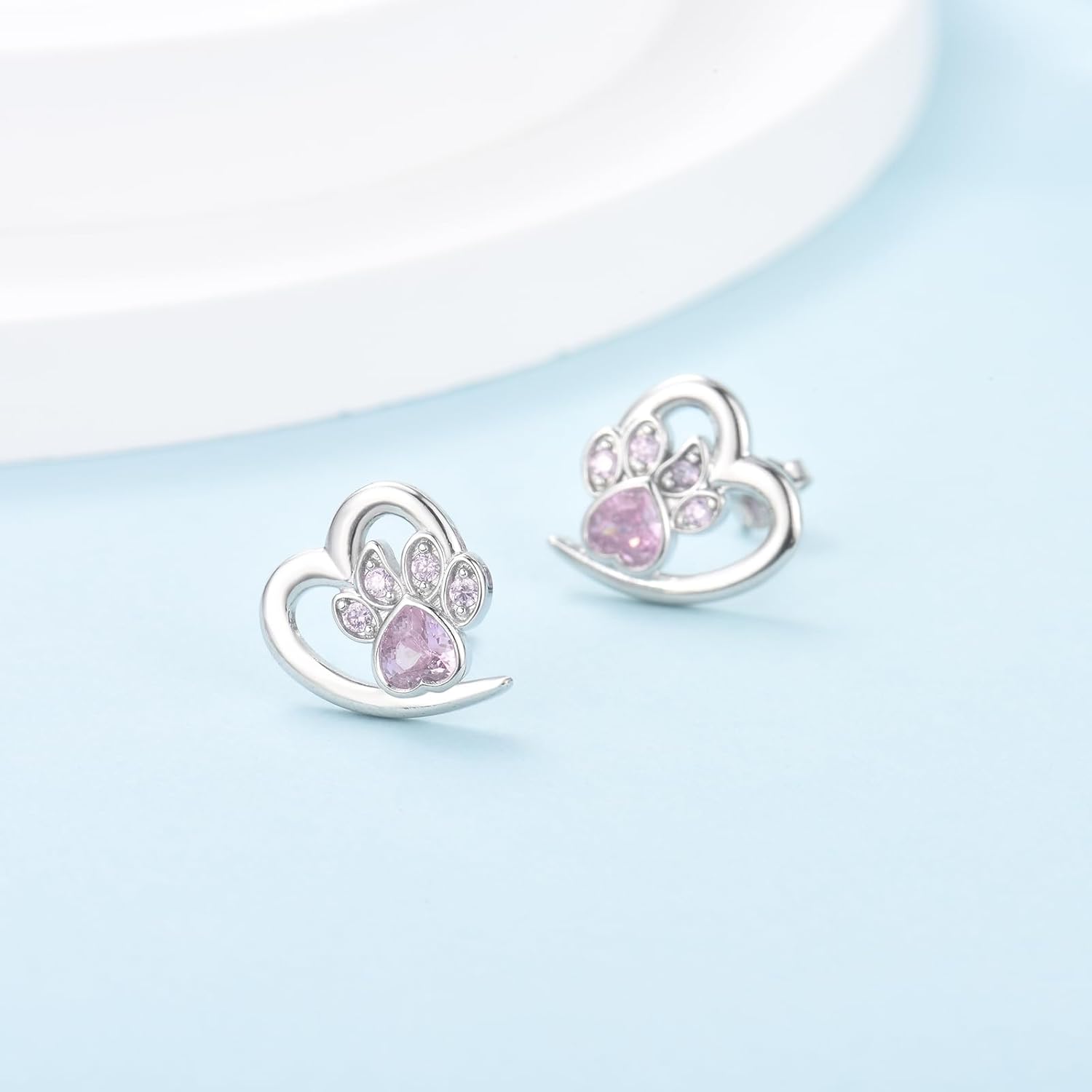 Paw and Heart Earrings with Zirconia