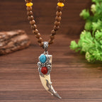 Vintage Wooden Bead Pendant Necklace with Tribal Charm Unisex Jewelry