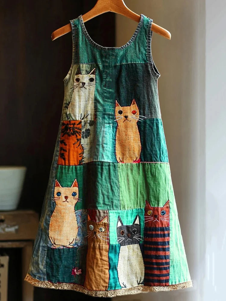 Lisette - Patchwork Cat Dress