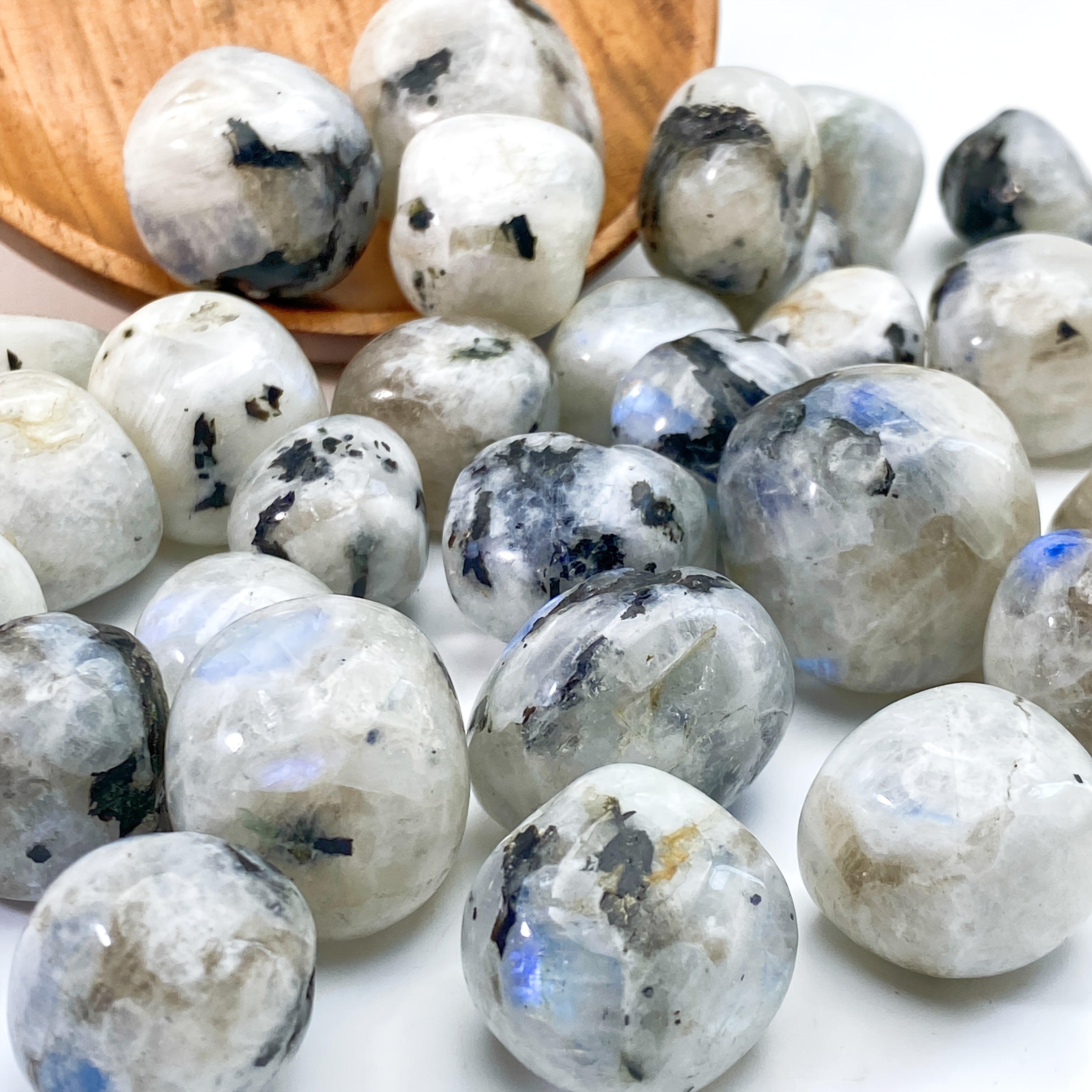 5pcs 10-30mm Rainbow Moonstone Tumbled Stones Natural Iridescent Bohemian Decor