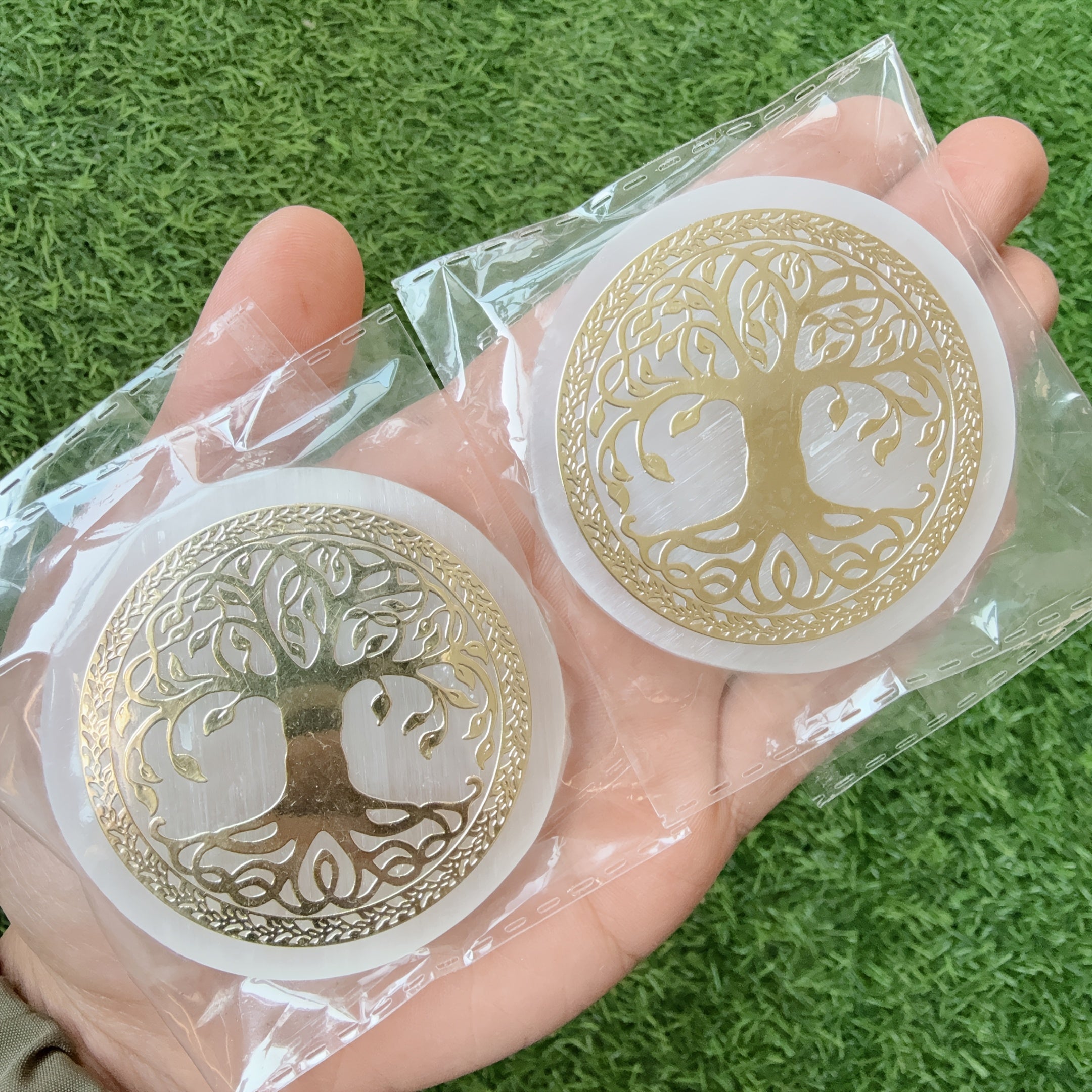 Selenite Engraved Tree of Life Plate 6Cm Selenite Slab Gift