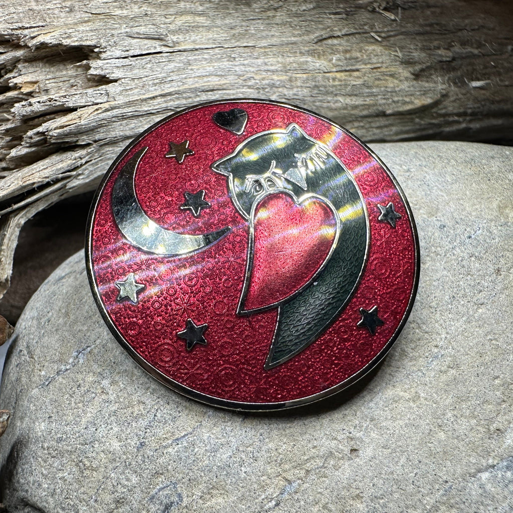 Red Enamel Owl Love Brooch