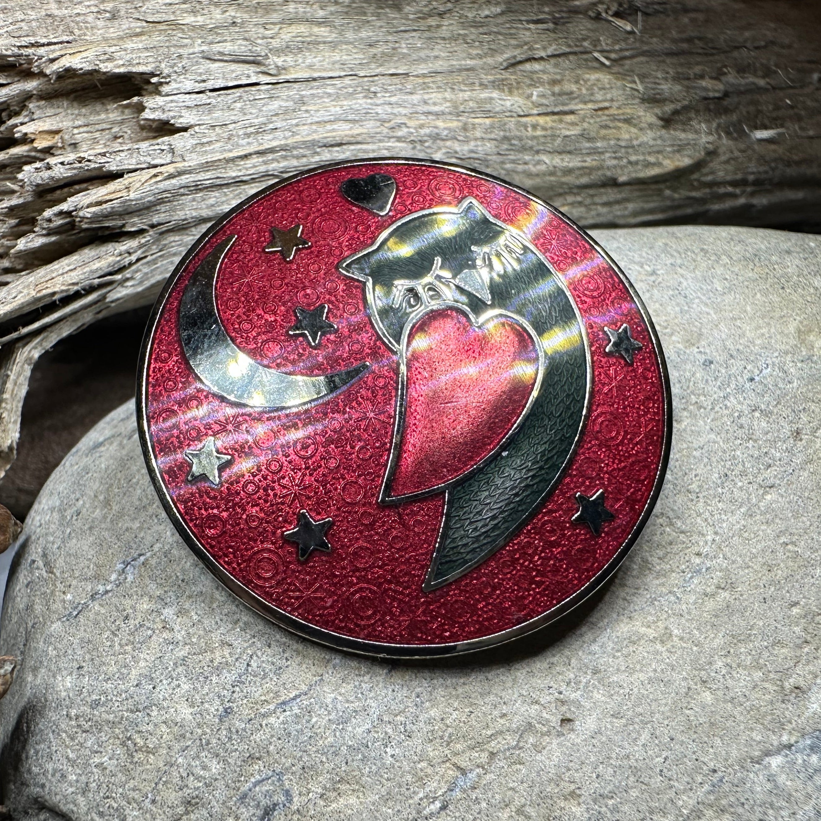 Red Enamel Owl Love Brooch