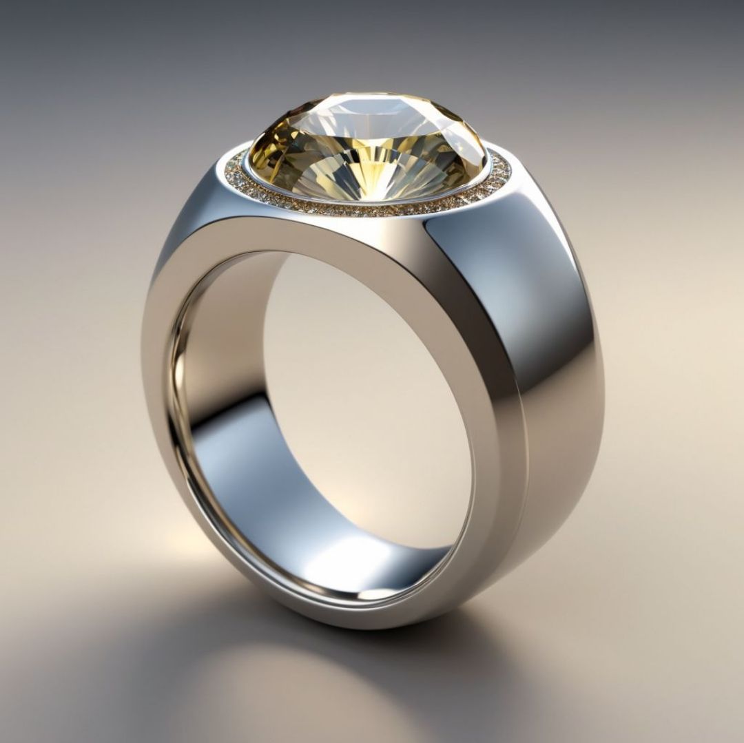 Exotic Olive Round Glass Silvered Ring