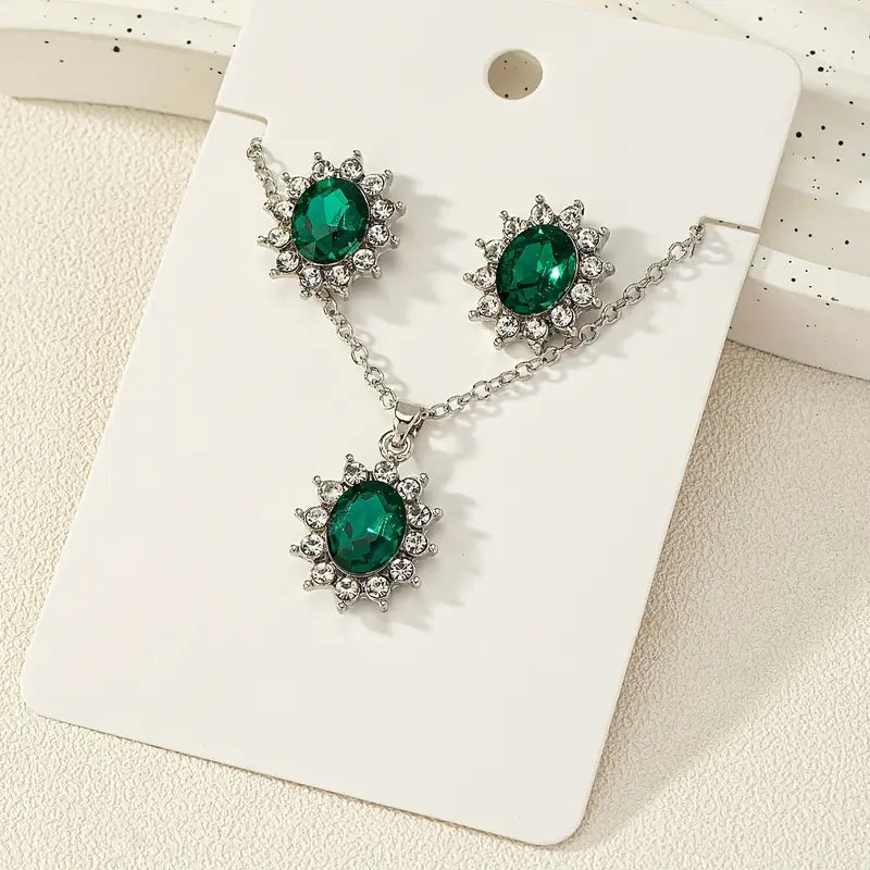 Exclusive Emerald Elegance Silver Jewelry Set