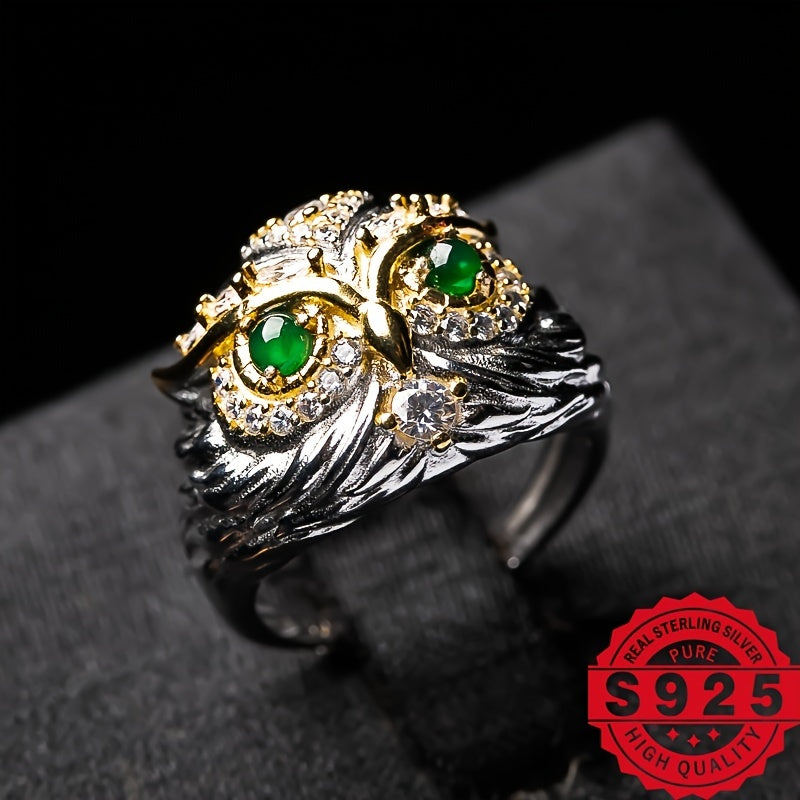 Owl Ring 925 Silver Natural Stone DIY Party Banquet Men Women