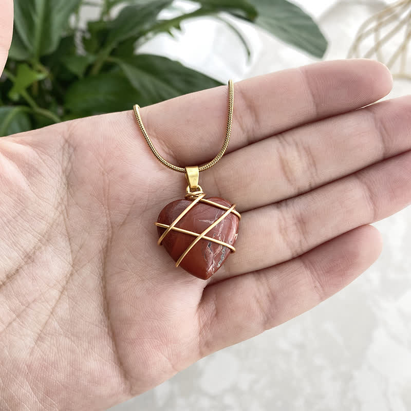 Olivenorma Heart Shape Natural Crystal Gemstone Necklace