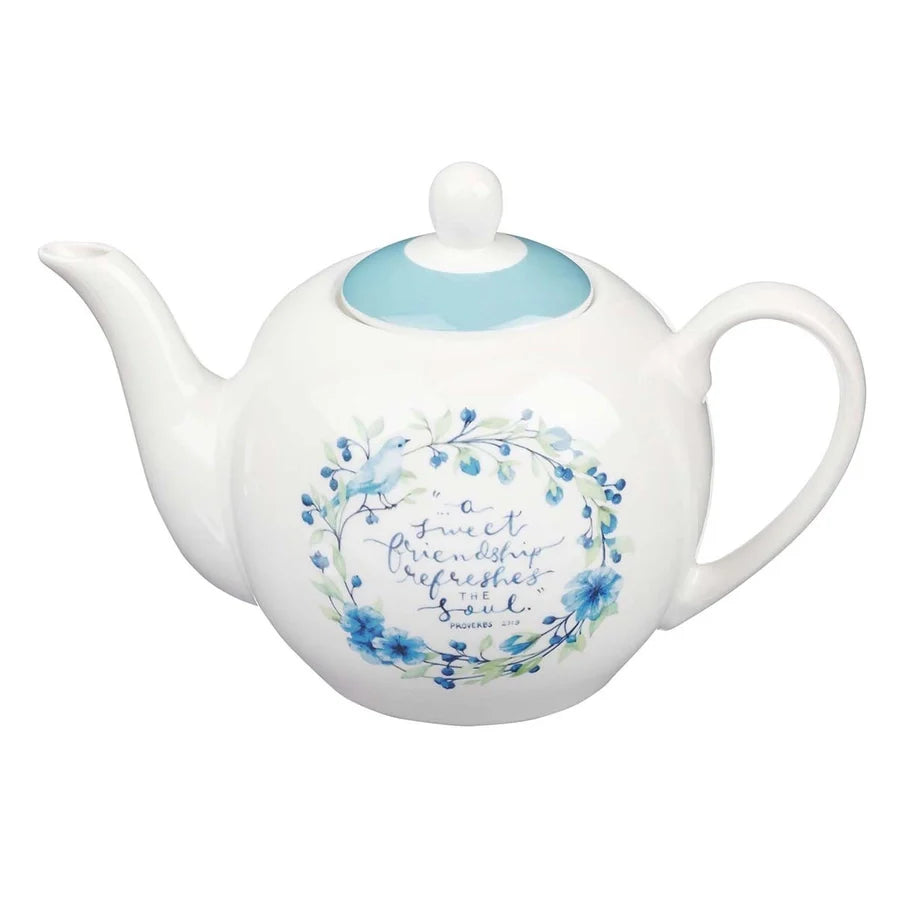 Blue "Friendship" Ceramic Teapot