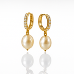 Pave Pearl Drop 14K Gold Hoops