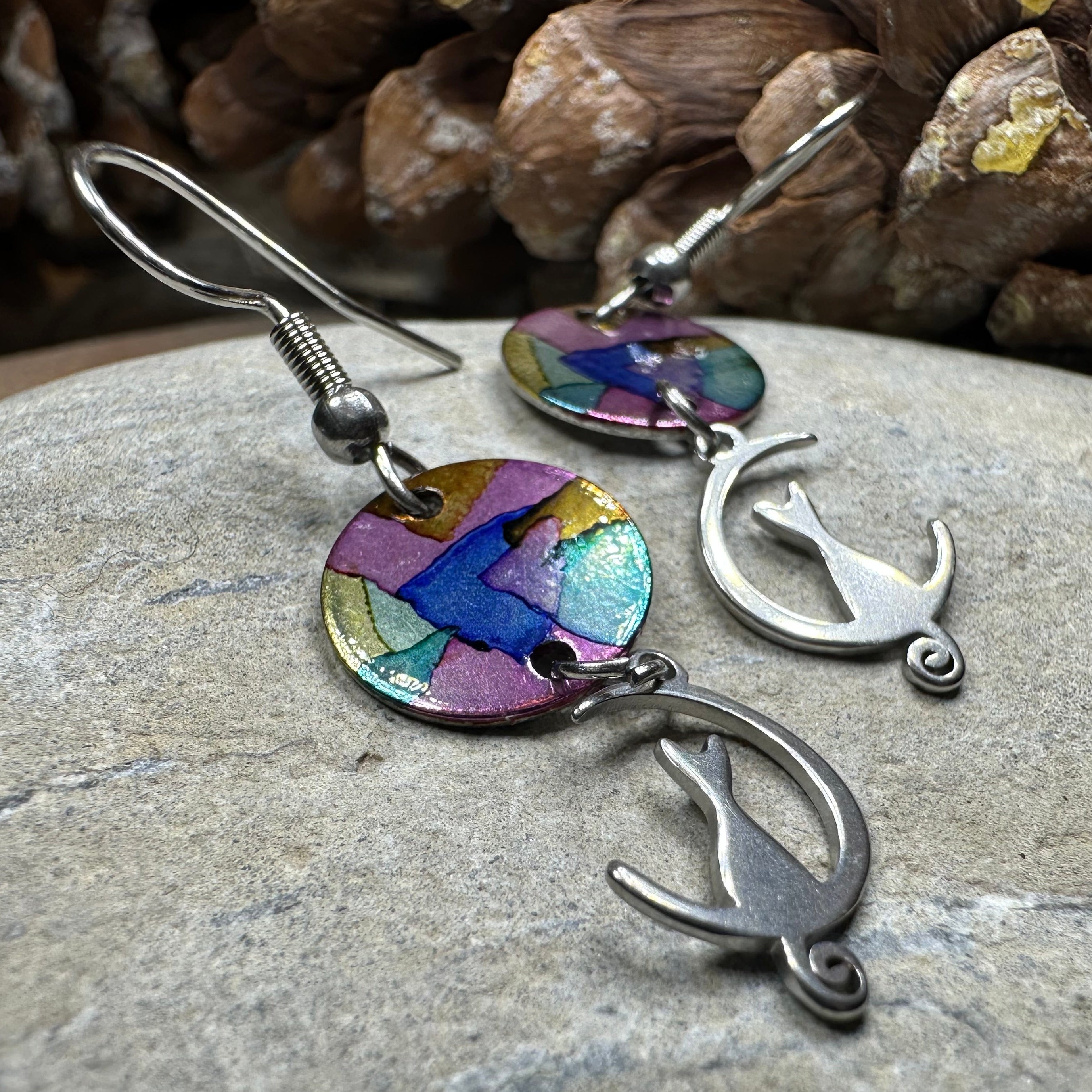 Colorful Cat Artisan Earrings