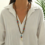Vintage Wooden Bead Pendant Necklace with Tribal Charm Unisex Jewelry