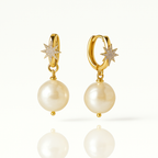 Starburst Baroque Pearl Drop 14K Gold Earrings