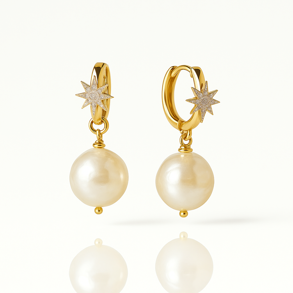 Starburst Baroque Pearl Drop 14K Gold Earrings