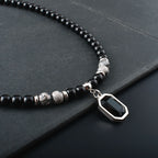 Olivenorma Tiger Eye Obsidian Beaded Men Titanium Steel Necklace