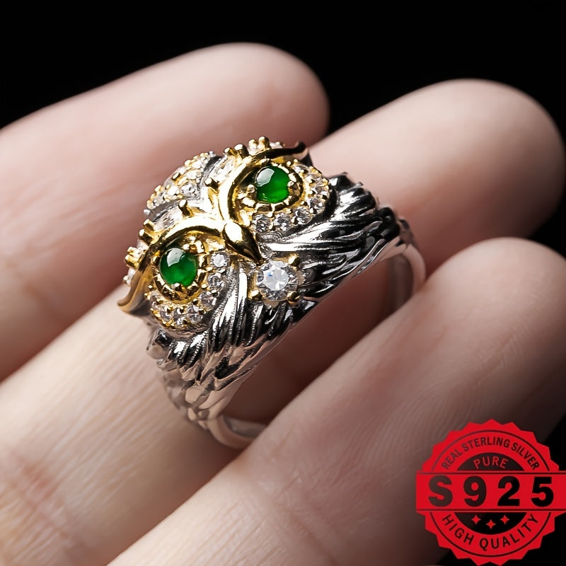 Owl Ring 925 Silver Natural Stone DIY Party Banquet Men Women