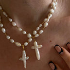 Olivenorma Freshwater Pearl Cross Pendant Necklace