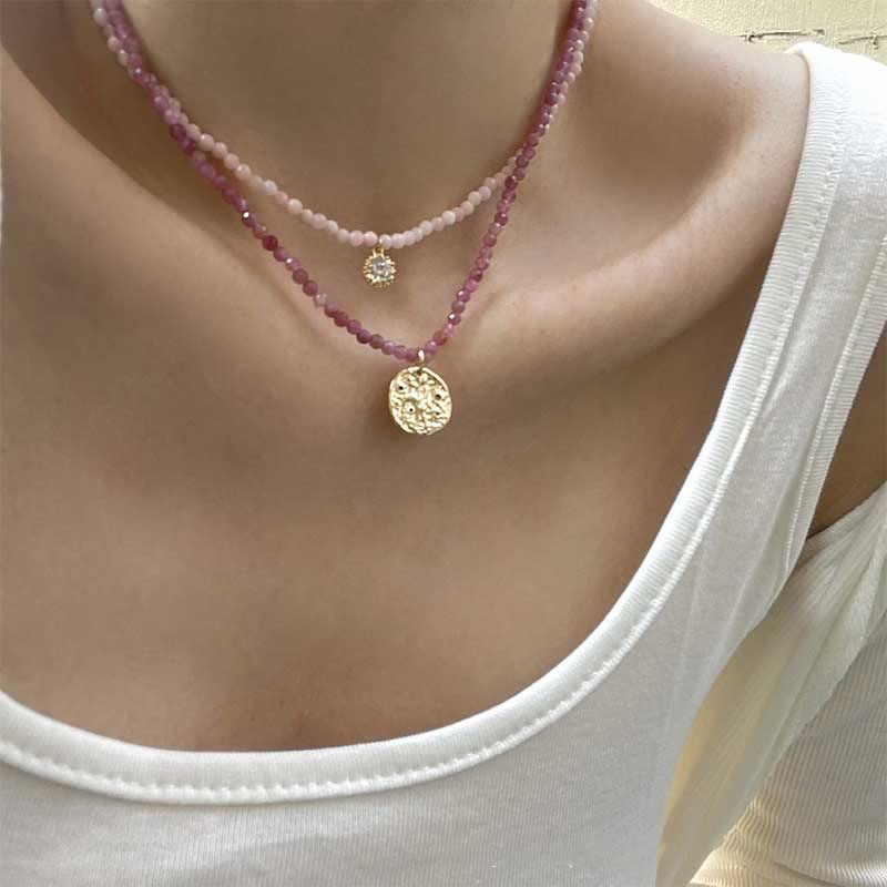 Olivenorma Natural Crystal Metal Plate Pendant Necklace