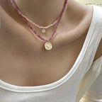 Olivenorma Natural Crystal Metal Plate Pendant Necklace