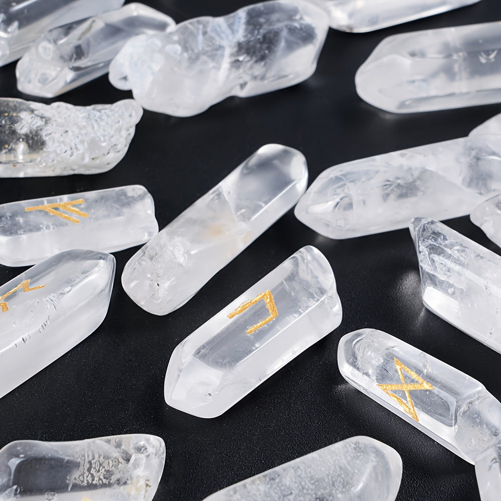 25pcs Clear Quartz Rune Set Handcrafted Nordic Divination
