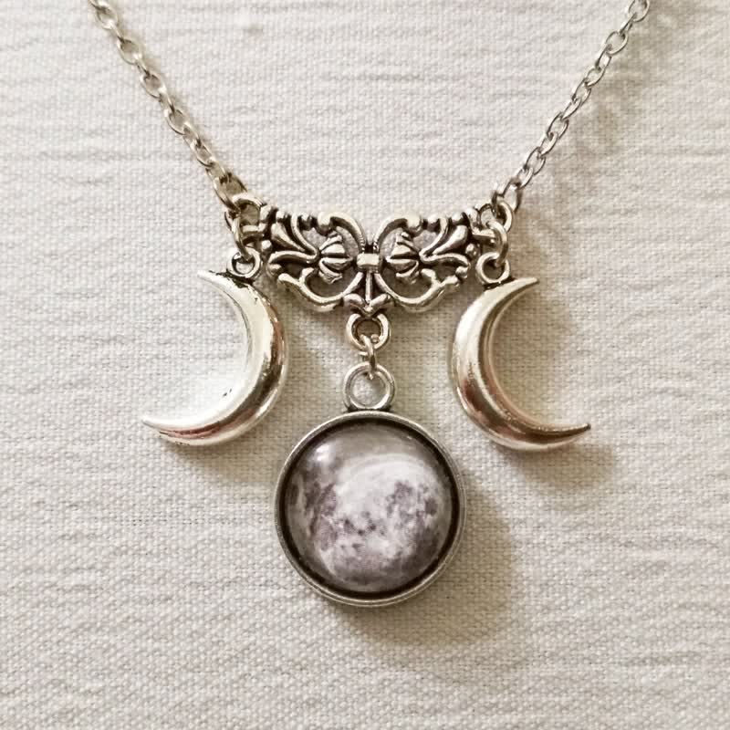 Olivenorma Vintage Double Crescent Moon Glass Necklace